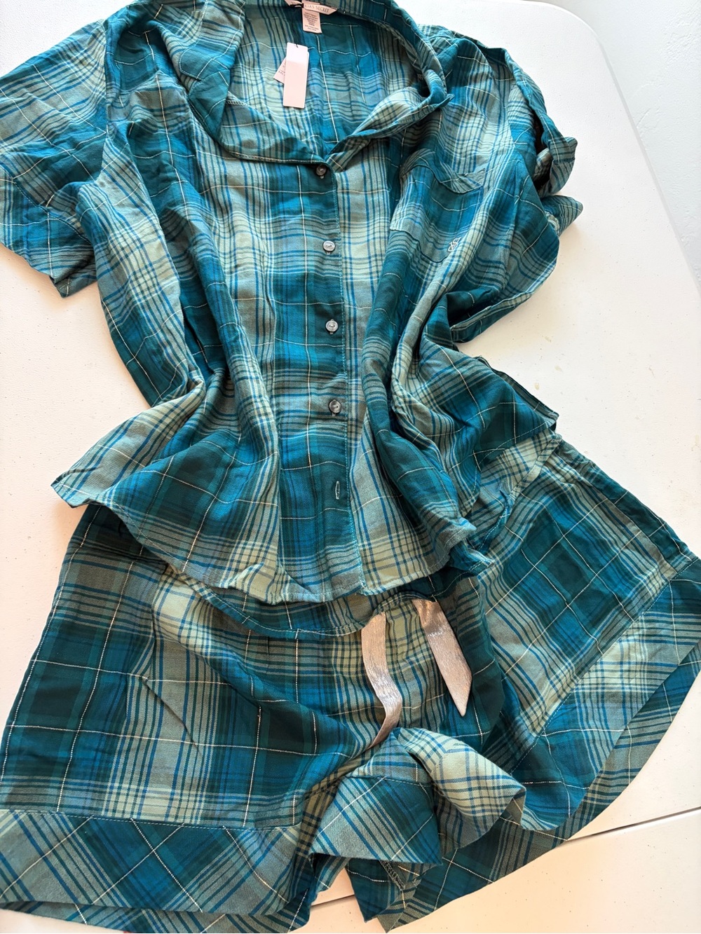 Victoria's Secret Teal Plaid Short Pajama Set